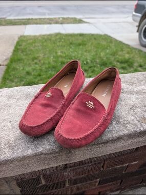 Coach Men’s Suede Loafers in Wine Red with Gold Logo